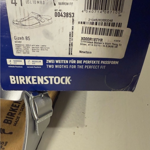 NWT BIRKENSTOCK Gizeh Silver Thongs Size 10 Narrow Fit,  EU 41 NEW With BOX - Picture 9 of 10